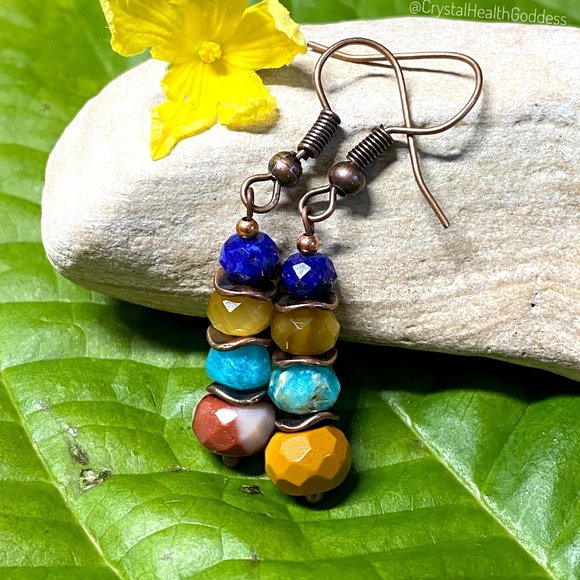 Mookaite Amazonite Lapis Lazuli Tiger Eye Copper Earrings - Picture 5 of 6
